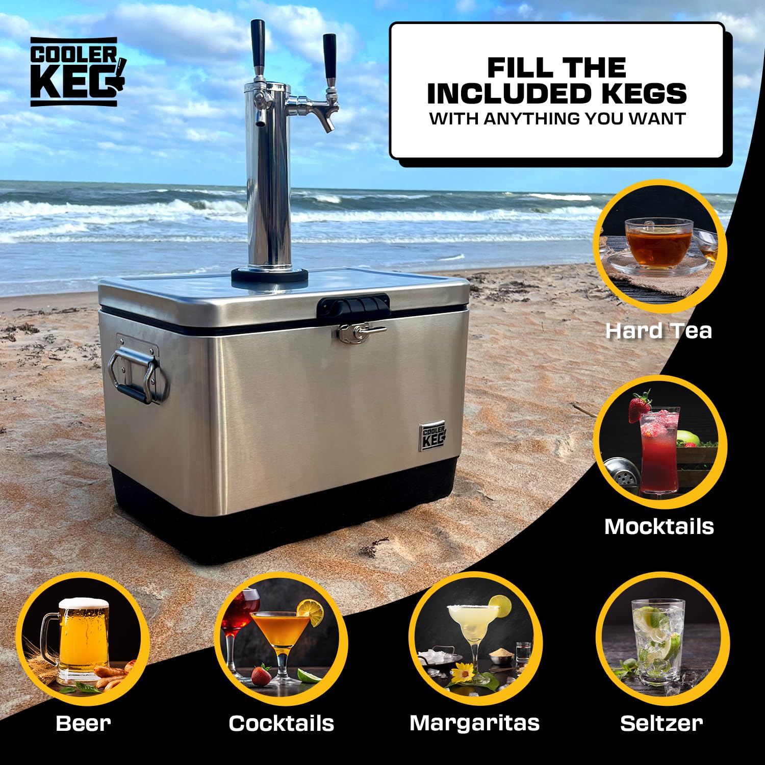 Cooler Keg Portable Kegerator Stainless Steel Insulated Draft System: 2 Refillable 1.75 Gallon Kegs, 24 Hours Ice Cold, No Electricity, Dual Taps, 4 Co2 Cartridges. Beer, Mixed Drinks, Cocktails, Mead on Fridge.com - View 5