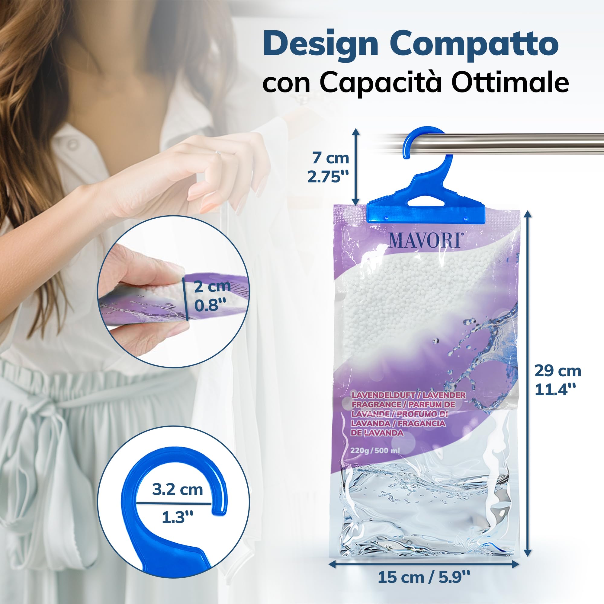 Set 10 deumidificatori XL da appendere | deumidificatori a sacchetti | deumidificatore da armadio e assorbiumidità per ambienti contro umidità, fino a 500 ml per sacchetto (Profumo di lavanda)
