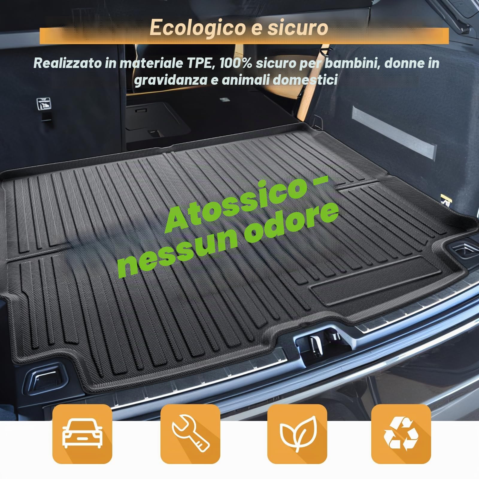 ECOZEN Vasca Baule per Volvo XC60 2018-2026 3D Specifica In TPE anteriore Proteggi Bagagliaio auto, Volvo XC60 Tappetino del bagagliaio, bordino rialzato, resistente impermeabile per tutte le stagioni