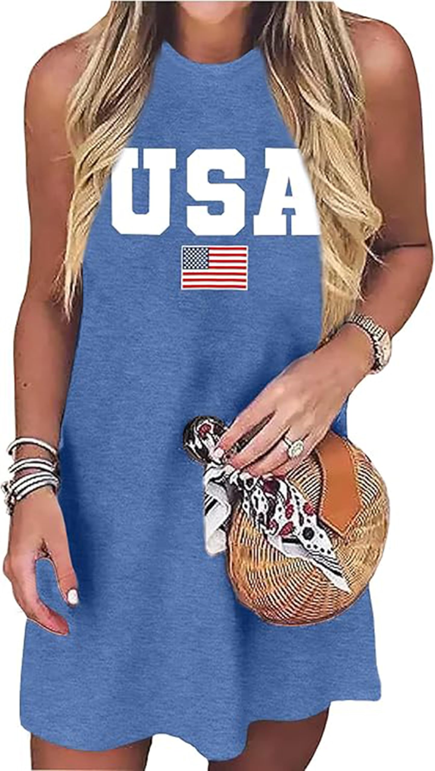 American Flag Tank Dress for Women 4th of July Patriotic Graphic Sleeveless Mini Dress Casual Vacation Short Dresses