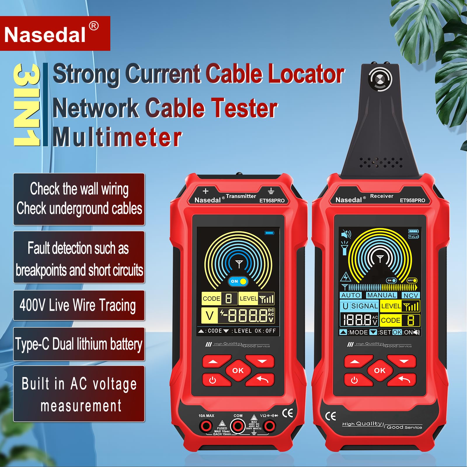 Probador de cables subterráneos, detector de cables y tuberías de metal, herramienta de trazado de circuitos para cables de pared y subterráneos, caminos de tuberías de agua y gas