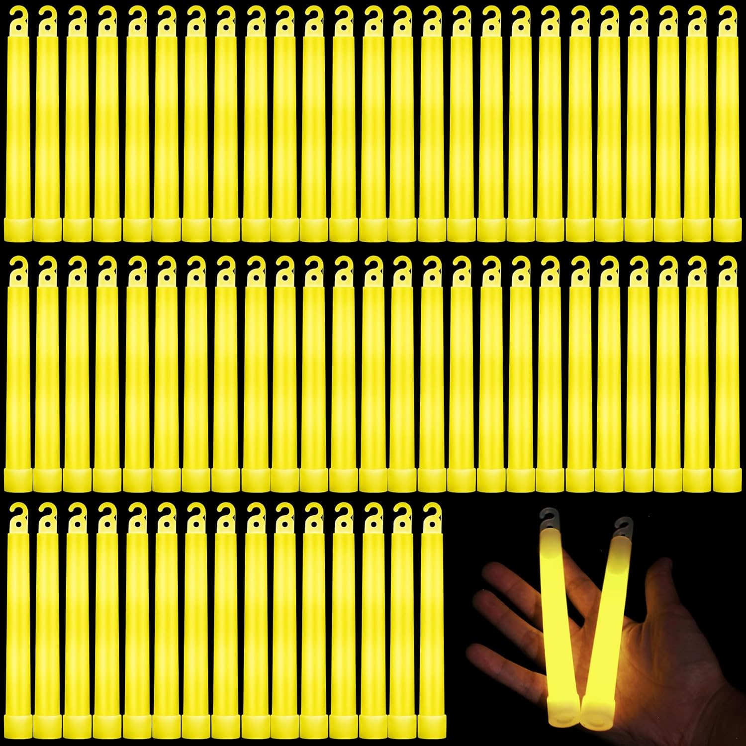 Sotiff 96 Pcs Bright 6 Inch Large Glow Sticks Bulk Emergency Glow in The Dark Sticks with 12 Hour Duration for Camping Hiking Outdoor Parties Activities Survival Storms (Yellow)