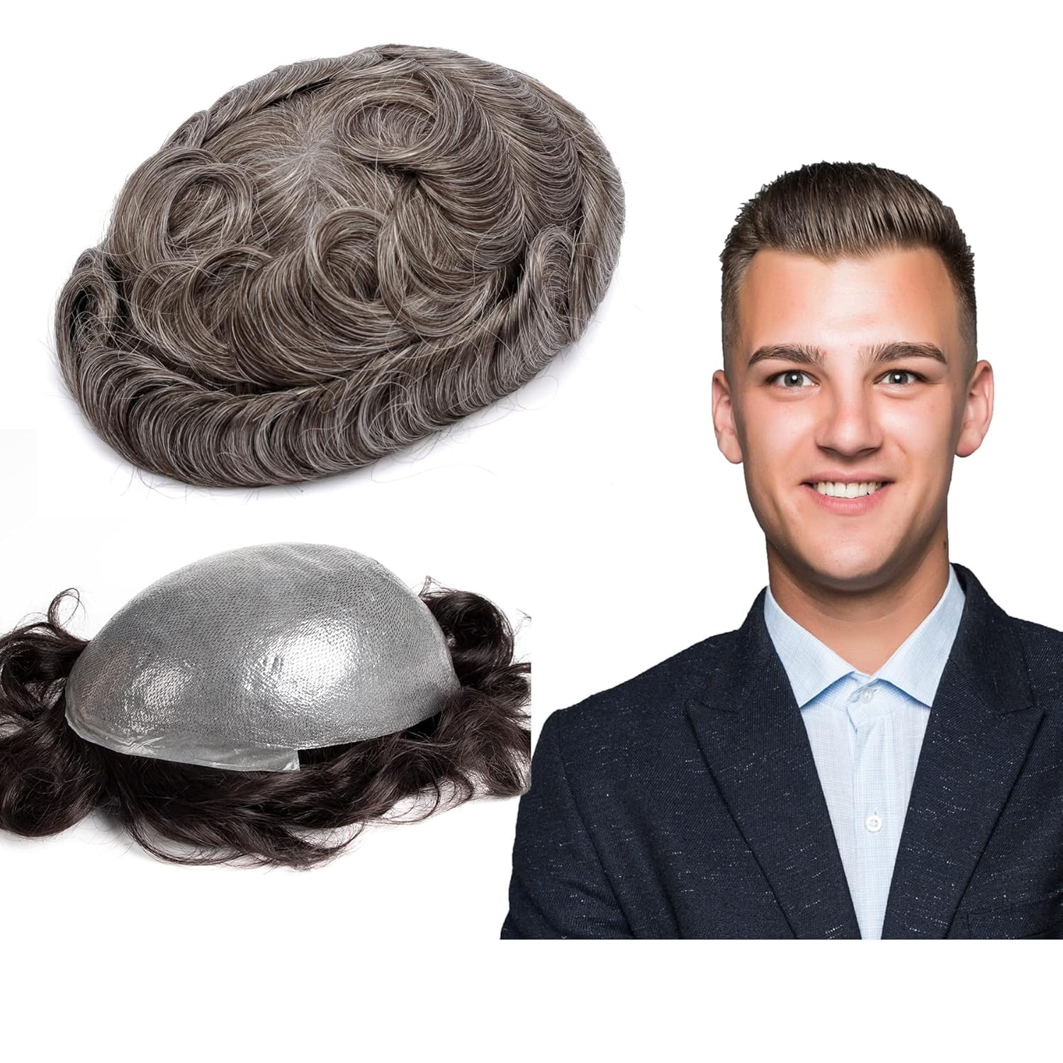 GEX Toupee For Men Human Hair HairPiece 0.08mm Thin Skin
