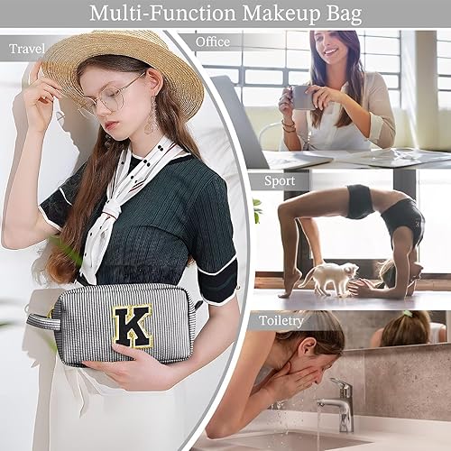 Miniatura 6 de YOOLIFE Bolsa de maquillaje con inicial, regalos de cumpleaños para mujeres, niñas, mamá, hija, amigas, hermana, profesora, regalos de propuesta de