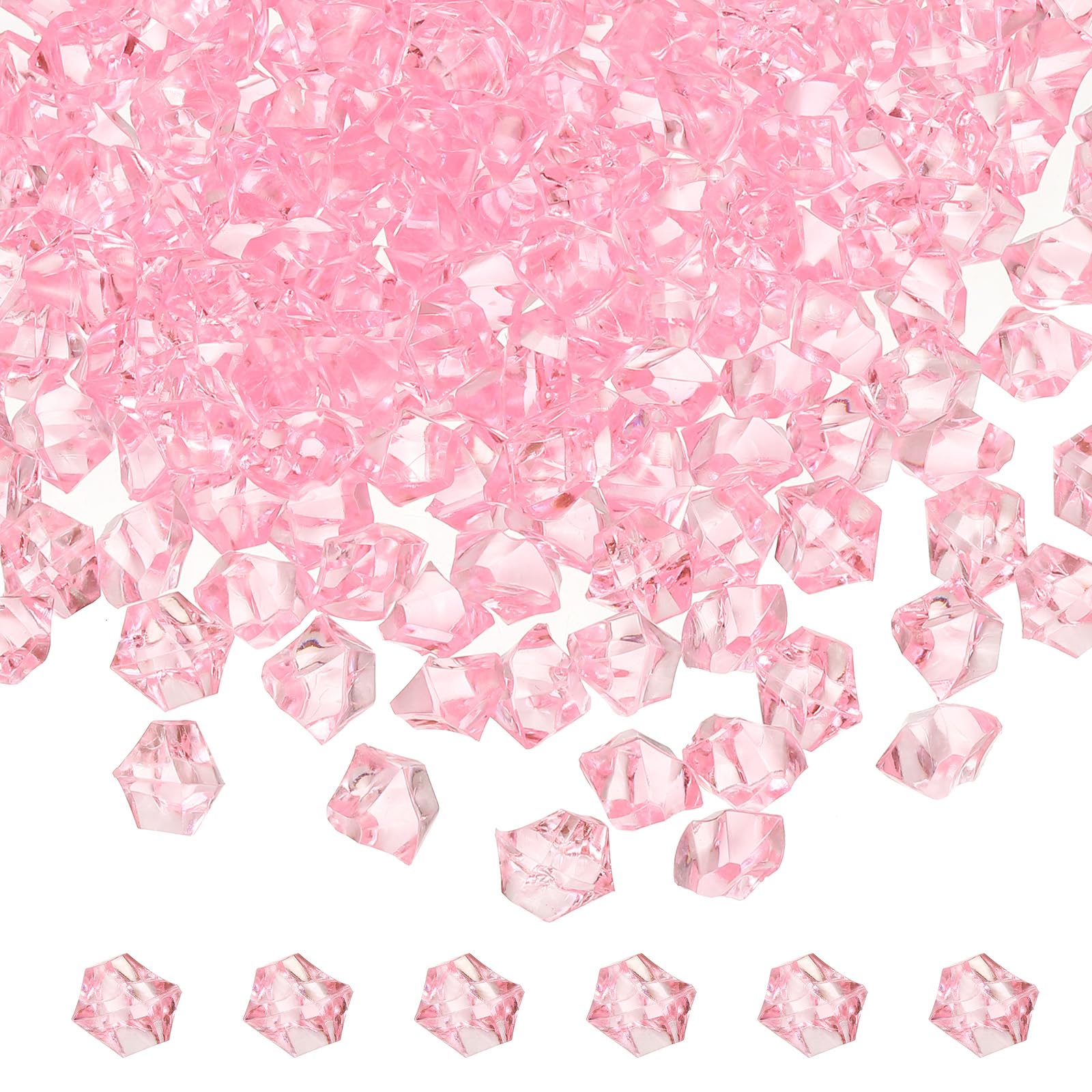 M METERXITY 1000-Pack Fake Ice Rocks, 6x9mm Fake Crushed Ice Acrylic Gems Diamonds for Vase Fillers/Fish Tank/DIY Crafts [Pink]