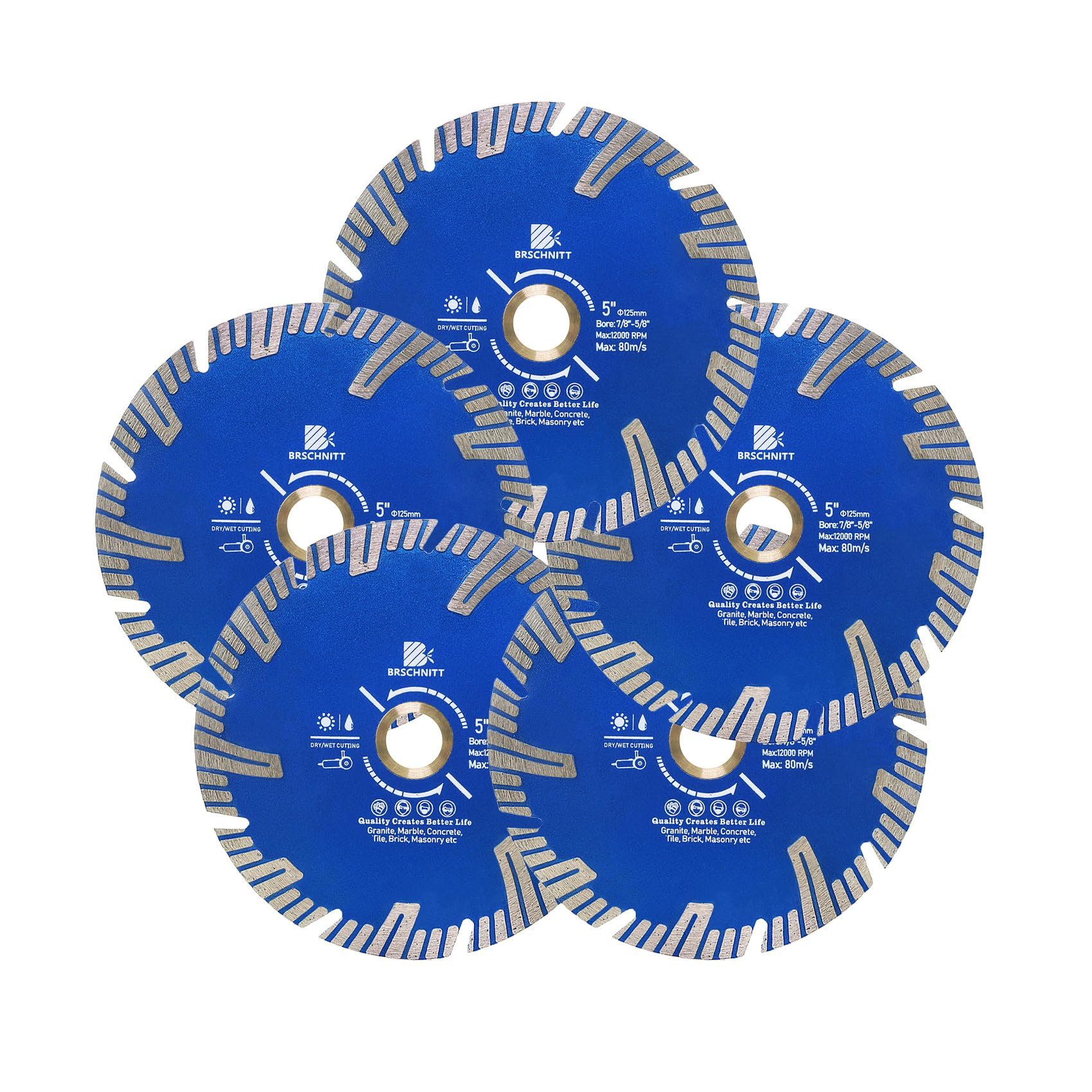 Diamond Turbo Cutting Blade 125mm,BRSCHNITT5pcs Diamond Saw Blade for Granite,Marble,Concrete,Porcelain Tile,Ceramic Tile,Masonry — image 1