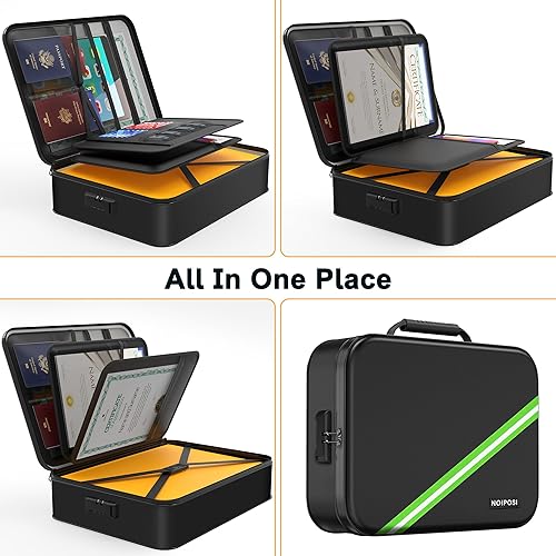 Miniatura 3 de Noiposi Organizador de documentos con aislamiento térmico de 5200 , caja de documentos impermeable e ignífuga con cerradura, caja de almacenamiento