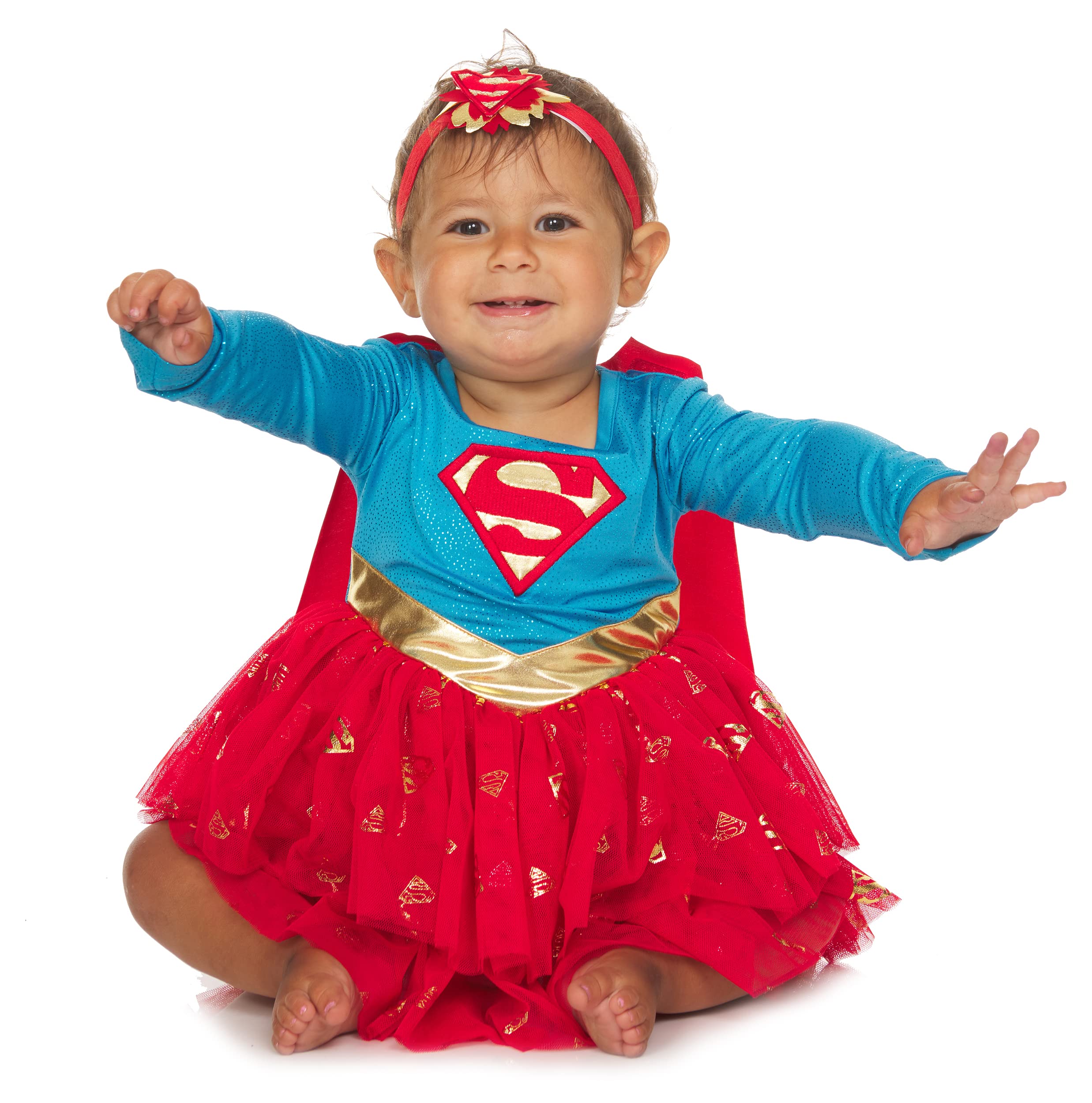 DC Comics Supergirl Batgirl Infant Baby Girls Dress, Blue/Red/Yellow, 3-6 Months