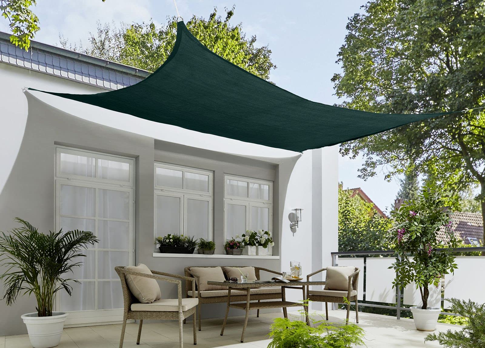 Sonnensegel Quadratisch 4x8 Meter – UV-Schutz Bis 95%, Wasserfest & Reißfest Mit Edelstahl-Ösen Für Garten, Terrasse & Balkon In Dunkelgrau