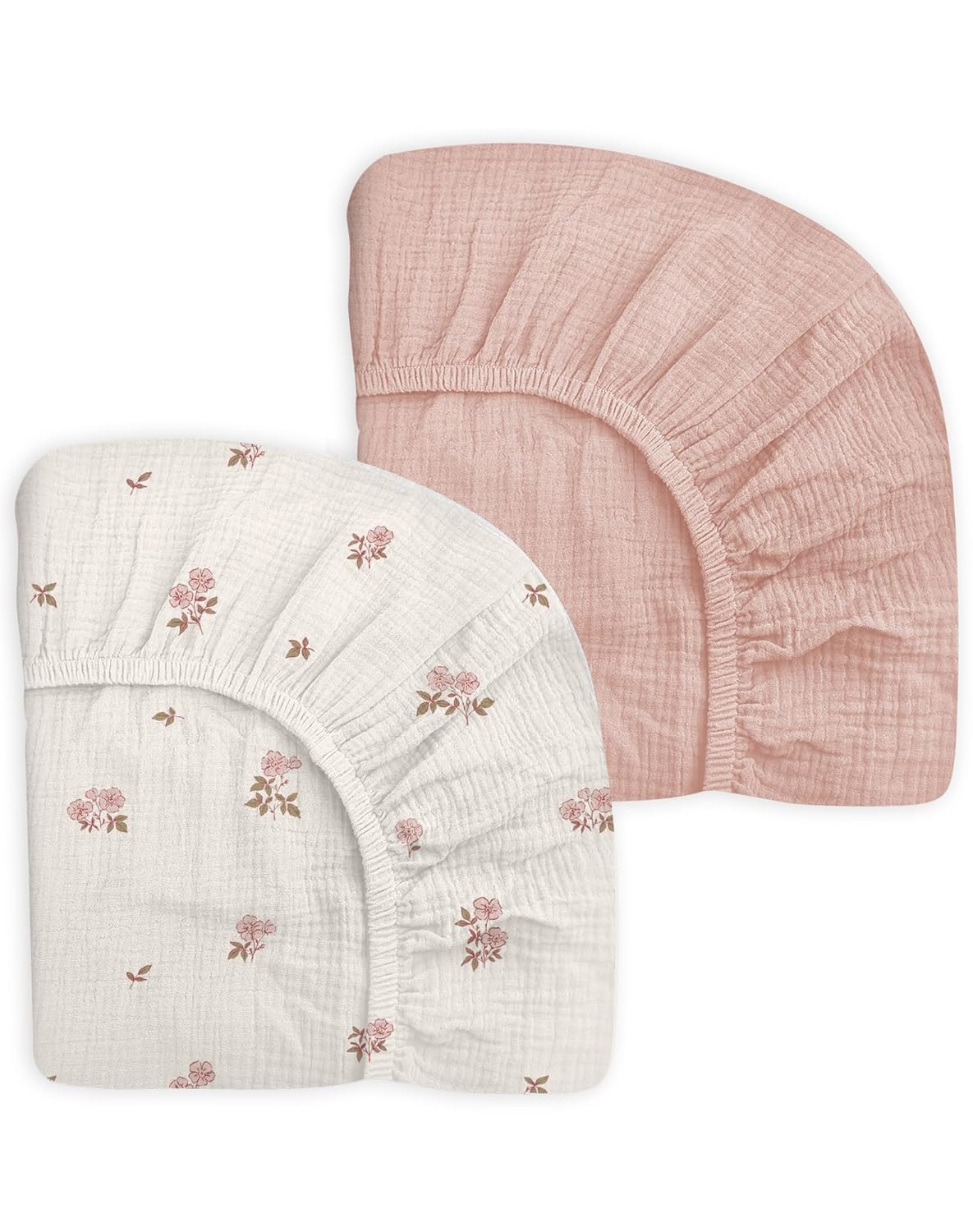 Crib Sheets for Baby Boy Girl 2 Pack, Fitted Crib Mattress Sheet 28" x 52", Muslin Toddler Bedding with Neutral Style, Nursery Bedding Essentials (Vintage Blossom & Pink)
