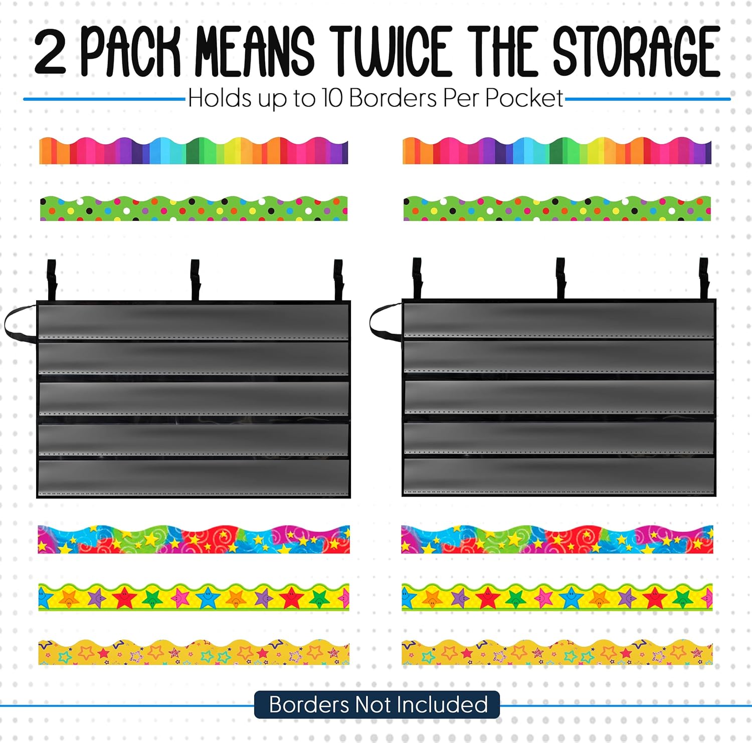 Essex Wares Pack of 2, Bulletin Board Border Storage, Black, 37.5" x 23.8" Unfolded Size - Bulletin Border Storage Pocket Charts for Easy Border Organization, Portable Border Storage Box for Teachers - Image 3