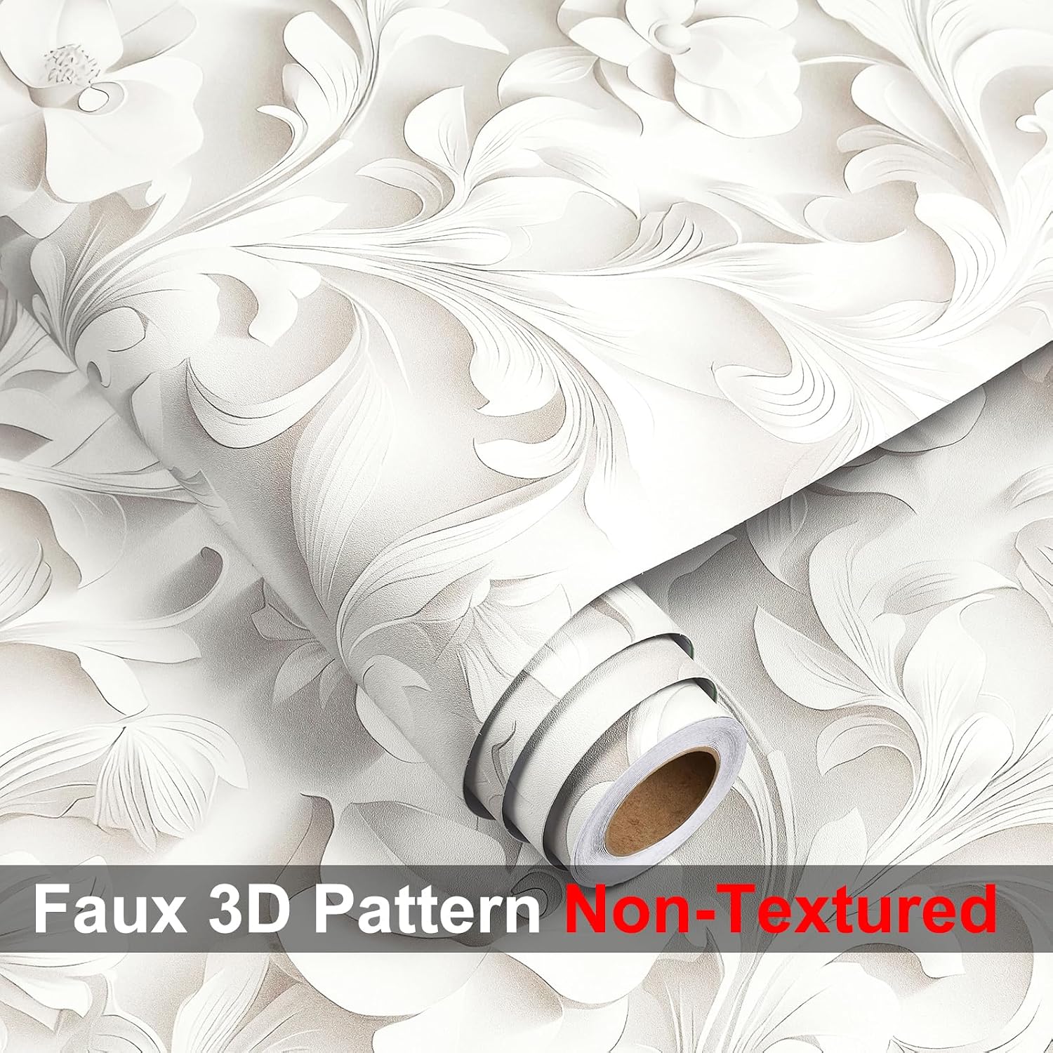 FunStick 17.5x354 Off White Wallpaper Modern Floral Peel and Stick Wallpaper for Kitchen Living Room Renter Friendly Wall Paper Waterproof Removable Magnolia Flowers White Contact Paper for Furniture
