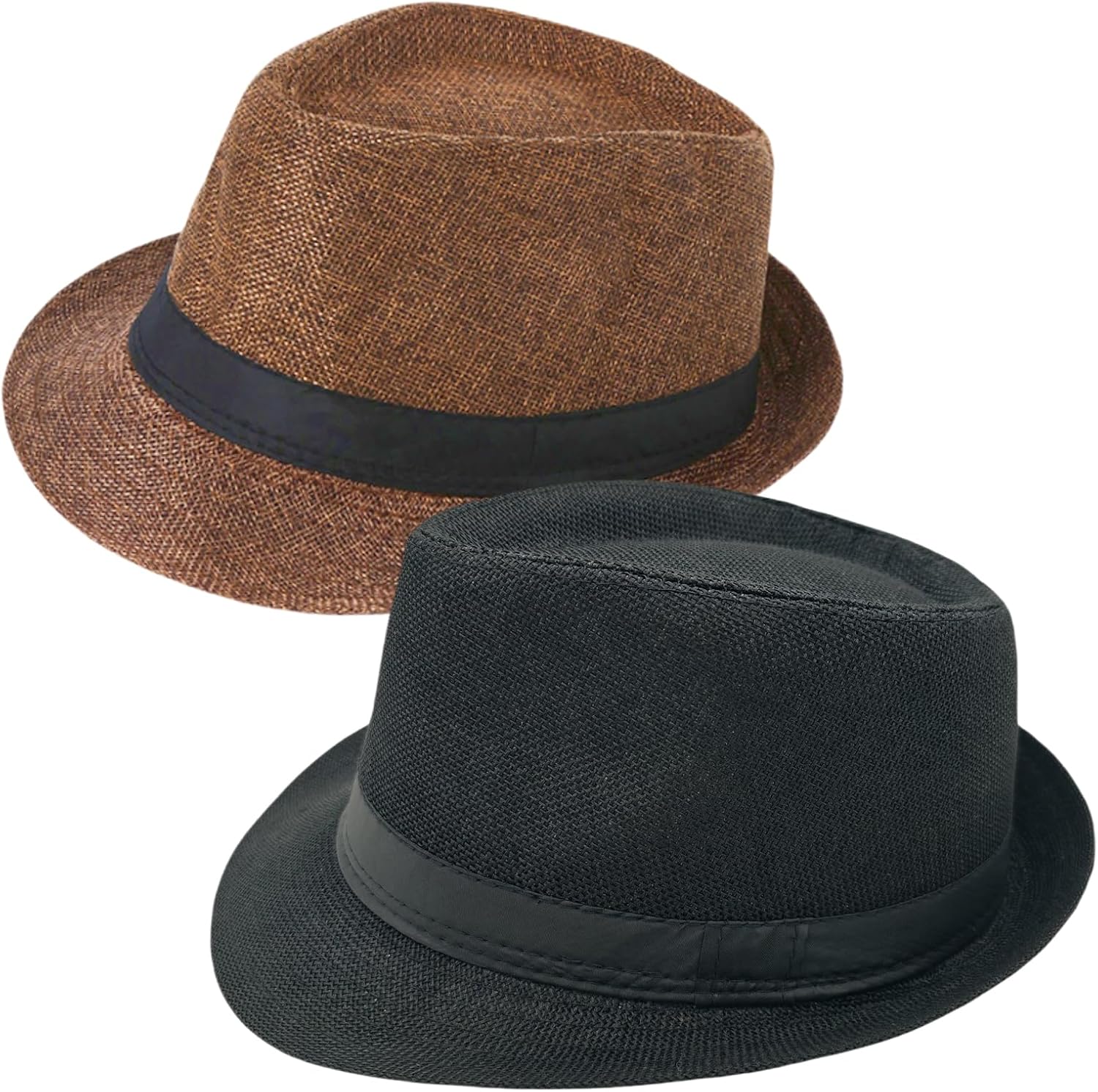 2 Pack Short Brim Fedora Classic 20s Trilby Panama Hats Summer Travel Cap for Men Women