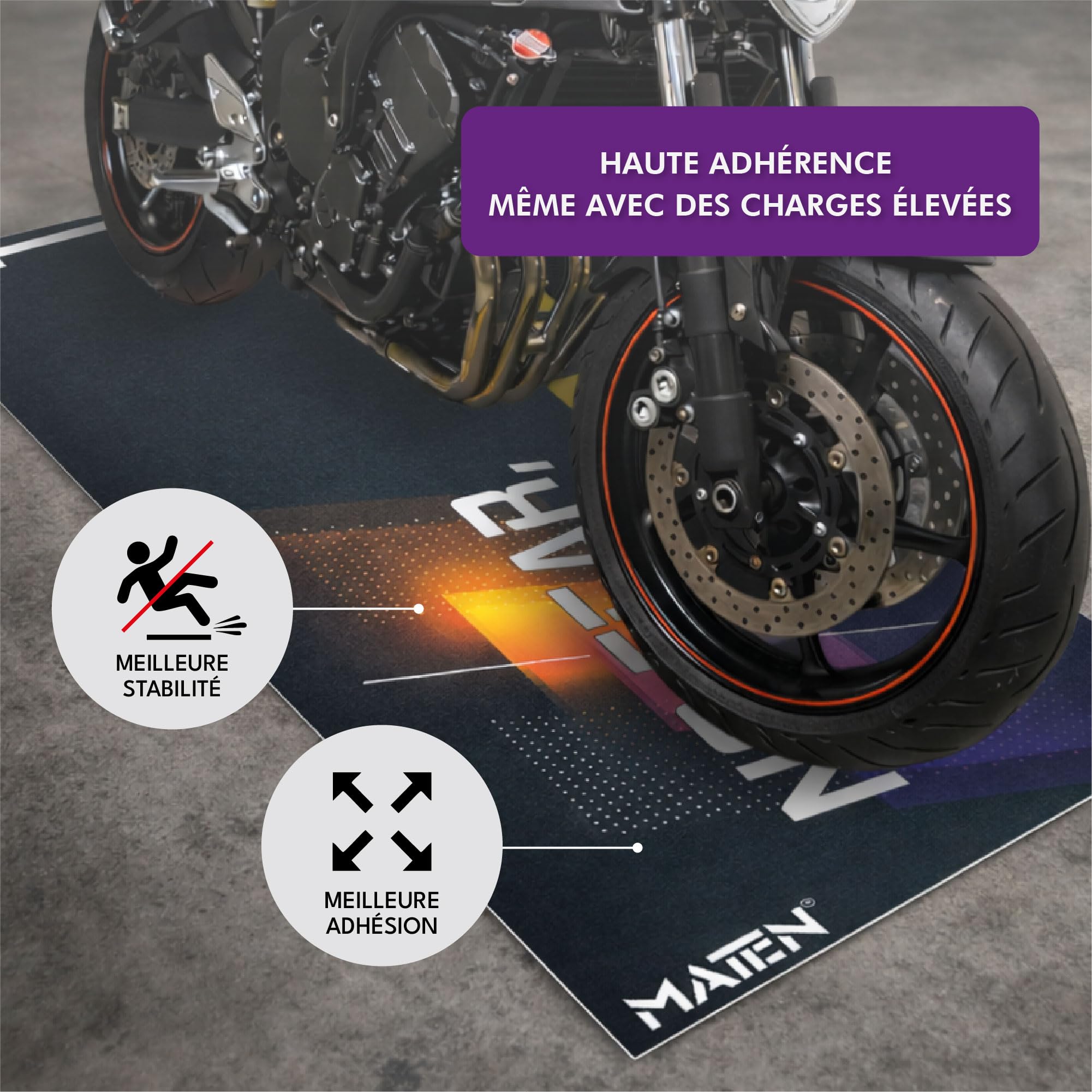 MATEN Tapis Moto pour Garage en Moquette Imprimée NO Fear, Fond antidérapant en Gel, 3 mm, idéal pour Atelier et Zone de Maintenance, Made in Italy.