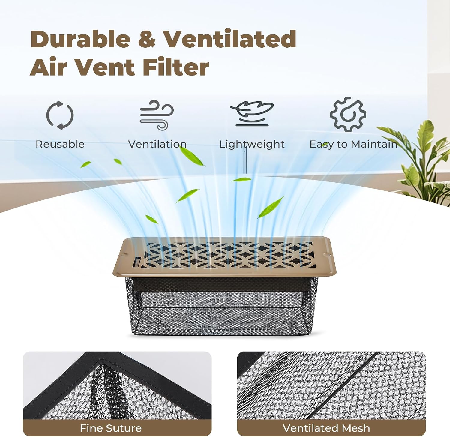 5Pack Floor Vent Screen Net 2''x12'', Floor Air Vent Cover Screen for Home Air Vent Filters, Floor Vent Mesh Filters Net Trap with Spreader Frame (2 x 12 Inch) image 2