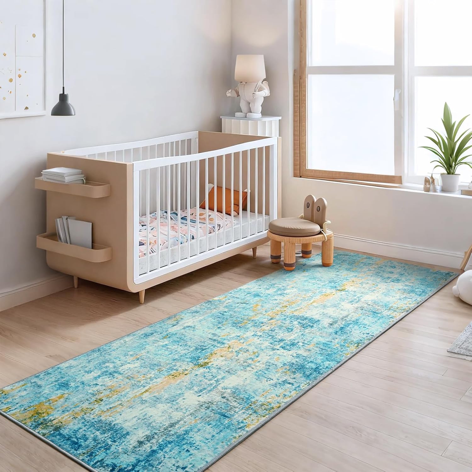 Runner Rug for Kitchen Teal Blue Hallways Runner Rug Non Slip 2'6''x8' Washable Long Runner Rugs with Rubber Backing Soft Abstract Carpet Runner for Entryway, Kitchen, Bedroom, Bathroom - Image 4