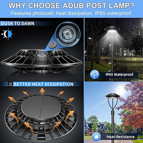 Miniatura 7 de Luz de poste LED con fotocélula de 60 W, 48 W, 36 W, luces superiores de poste de 3000 K, 4000 K, 5000 K, potencia ajustable y CCT, 7800LM lista