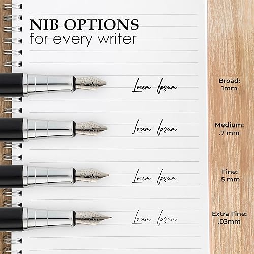 Miniatura 6 de Wordsworth & Black Juego de pluma estilográfica cromo negro, punta extrafina, incluye tinta de bolígrafo de 1.7 fl oz negro, 24 cartuchos de tinta,