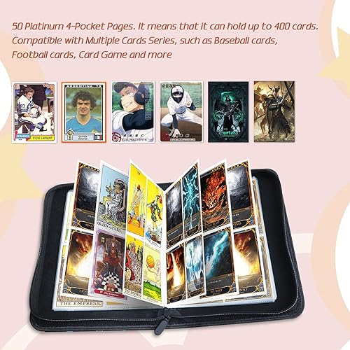 Miniatura 5 de Yebicola Card Binder for Pokemon Trading Cards 4 Pocket, 400 Pockets Card Albums with 50 Sleeves, Zipper Binder Holder Waterproof Leather Cover