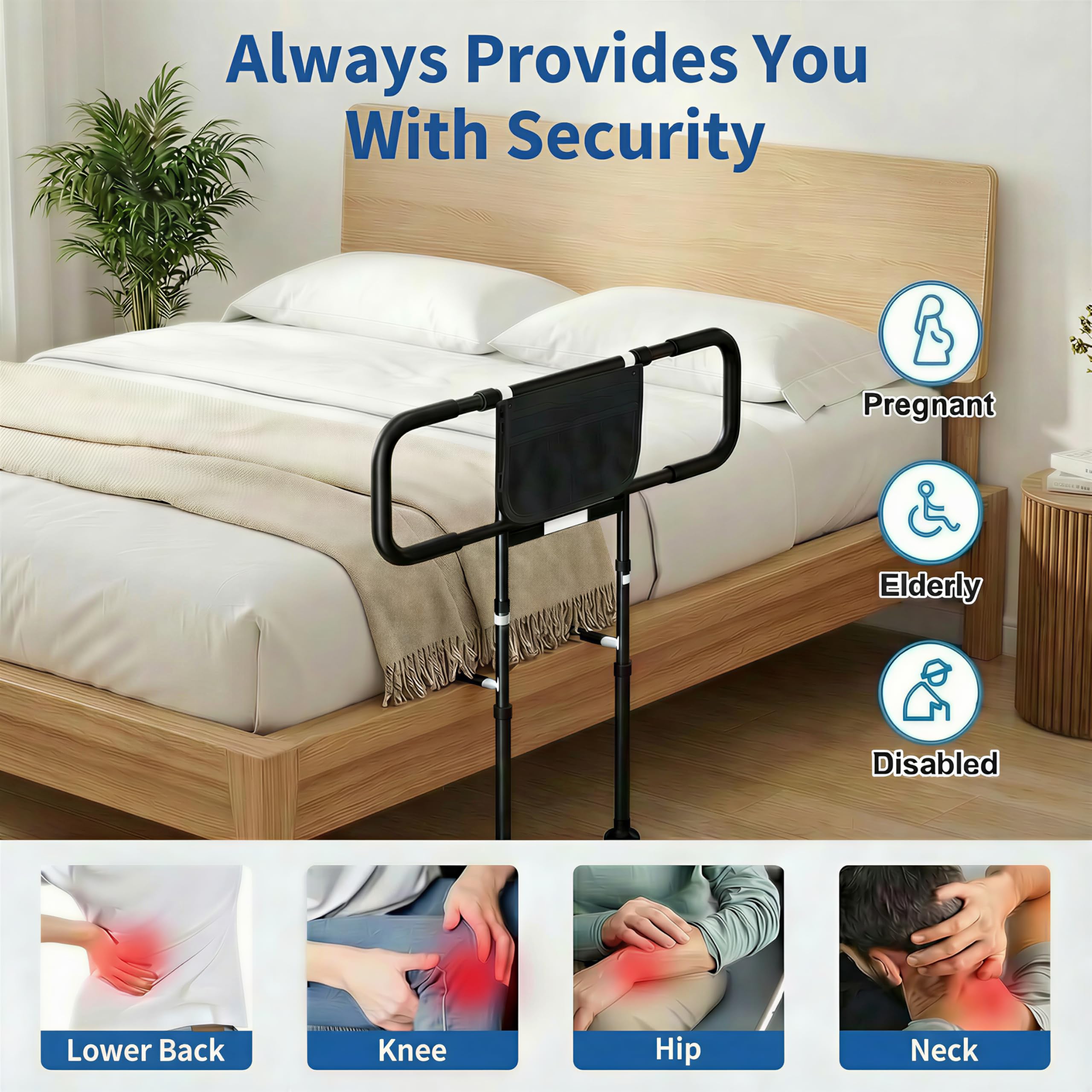 Bed Rails For Elderly Adults Safety: Side Assist Grab Bar Handrails For Seniors With Dual Handle Rails & Storage Bag - Adjustable Bed Cane Portable Bedside Railing - Fits Twin Full Queen - View #9