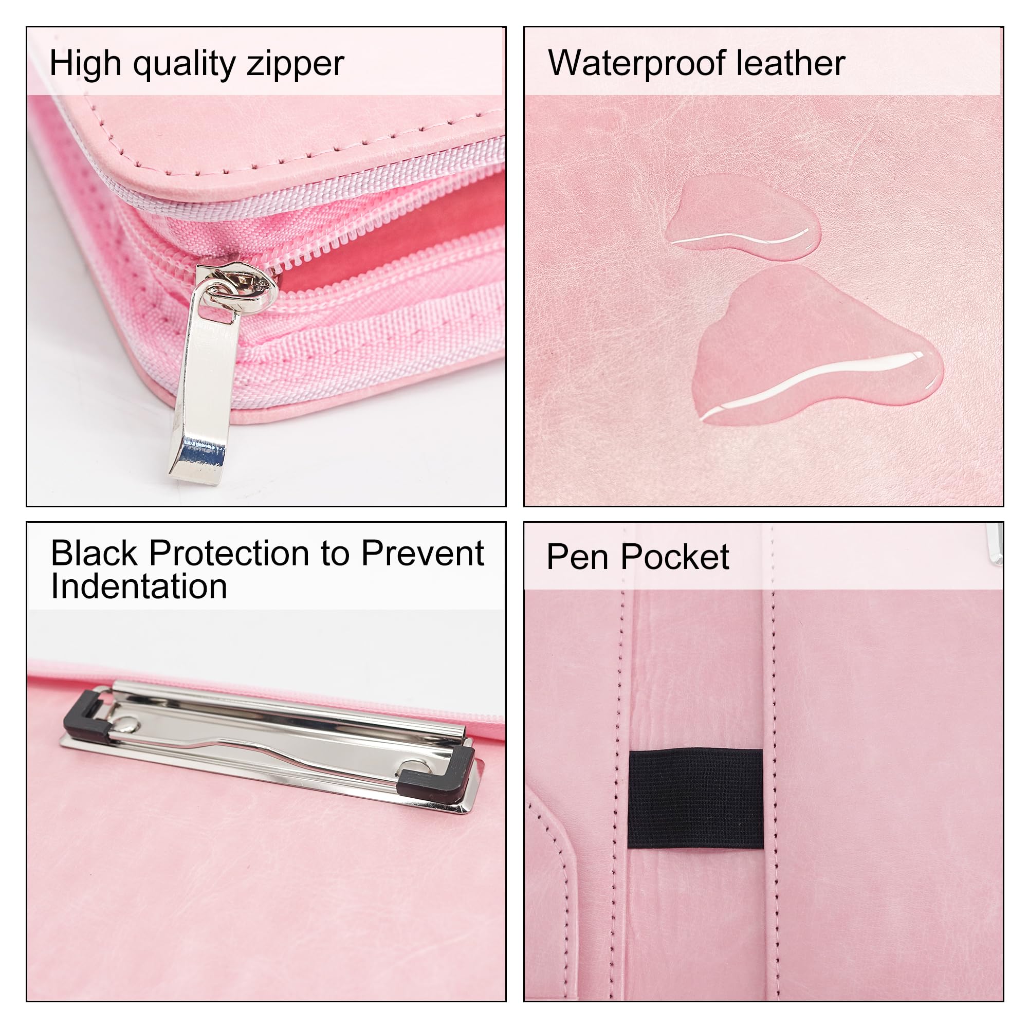 GraduatePro Porta Documenti A4 Pelle Portablocco Con Pinza Impermeabile Rosa