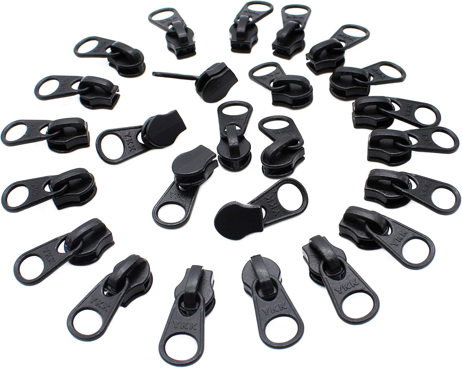 Zipper Repair Solution YKK Zipper Slider #3 DFW Coil Single Non‑Lock Pull Short Tab for Coil Chain Only - Black or Aluminum (100 Sliders, Black)