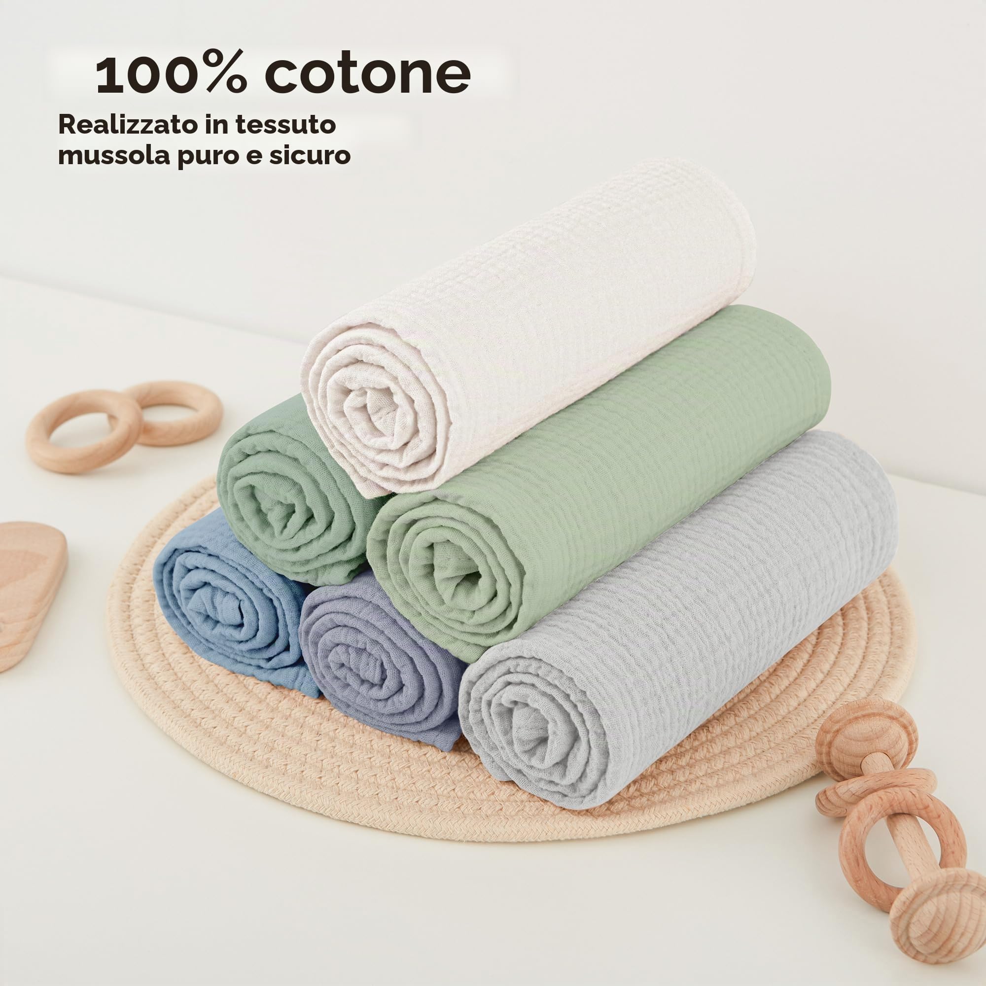 bearmoss Bambino in Mussola Per Neonati Set 6 Pezzi,100% cotone Super Morbido Assorbente in Mussola A Grana Per Neonati Per Bambine E Ragazzi 60x60CM (Blu-verde)