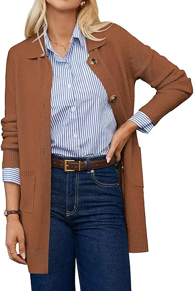 GRACE KARIN Women's Fall Long Cardigan Sweaters with Pockets, Button Knit Blazer Trendy, Open Front Dressy Casual Jacket