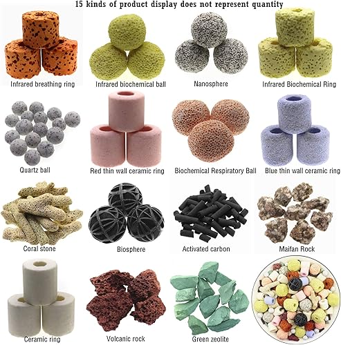 Miniatura 10 de Mei Ting Acuario medios de filtro bio bolas anillos de cerámica 12 en 1 filtro de estanque de peces anillo de filtro de cerámica 17.64 oz bolsa de