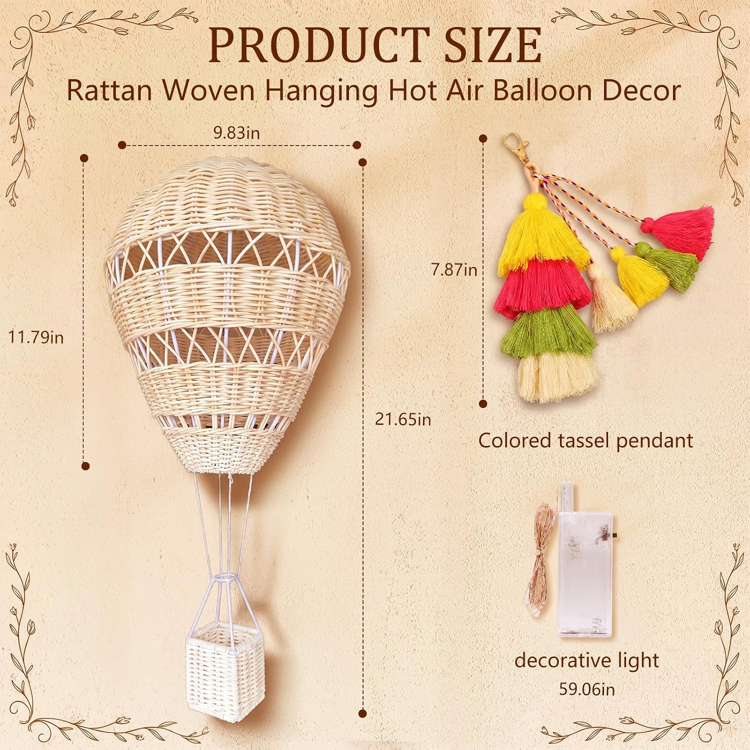 Rattan Hot Air Balloon Nursery Decor, 22x10 Baby Ceiling Hanging image 3