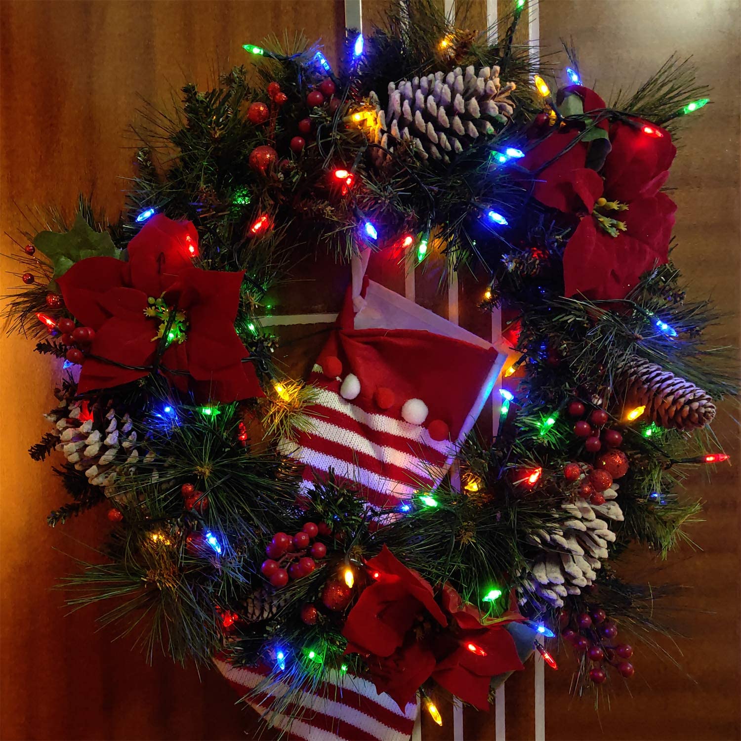 Set di 50 luci di Natale a LED, funzionamento a batteria, trasparenti, con filo verde, per ghirlanda del Ringraziamento, albero di Natale, camera da letto, decorazione per interni ed esterni,