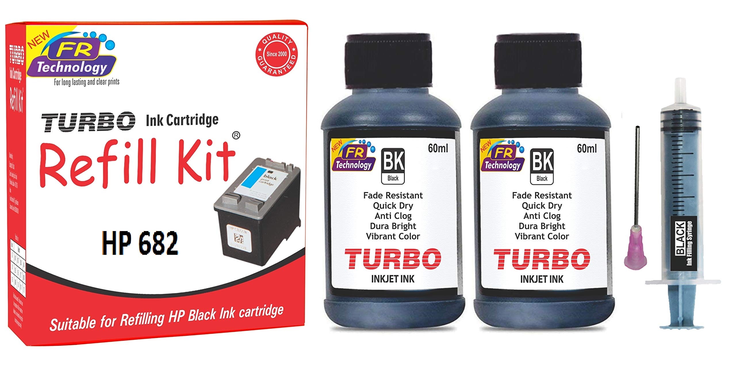 Suitable for HP 682 Black with 120ml Compatible Ink, Filling Tools & Instructions