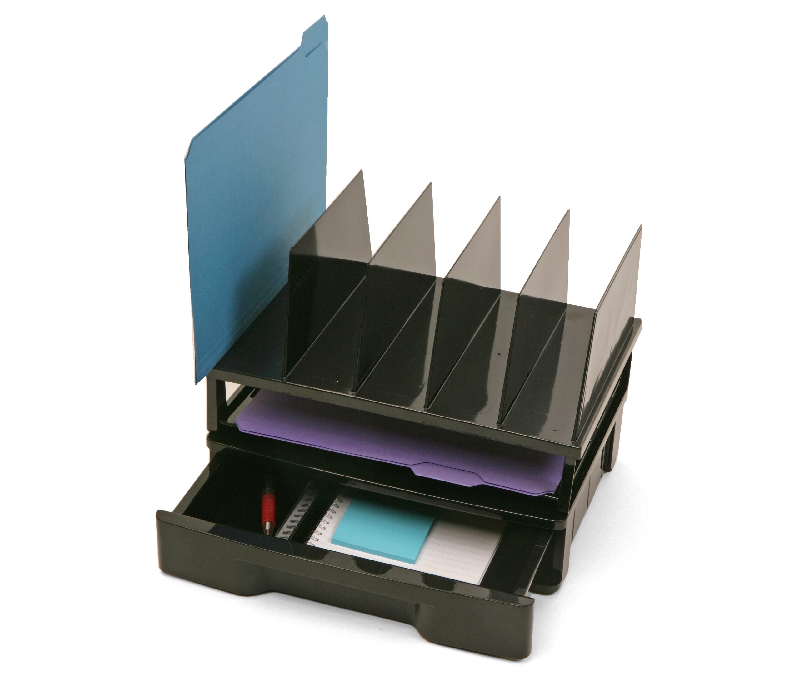 Recycled Drawer with Letter Tray and Vertical Sorter by Officemate – Plastic, Black, Model 26095