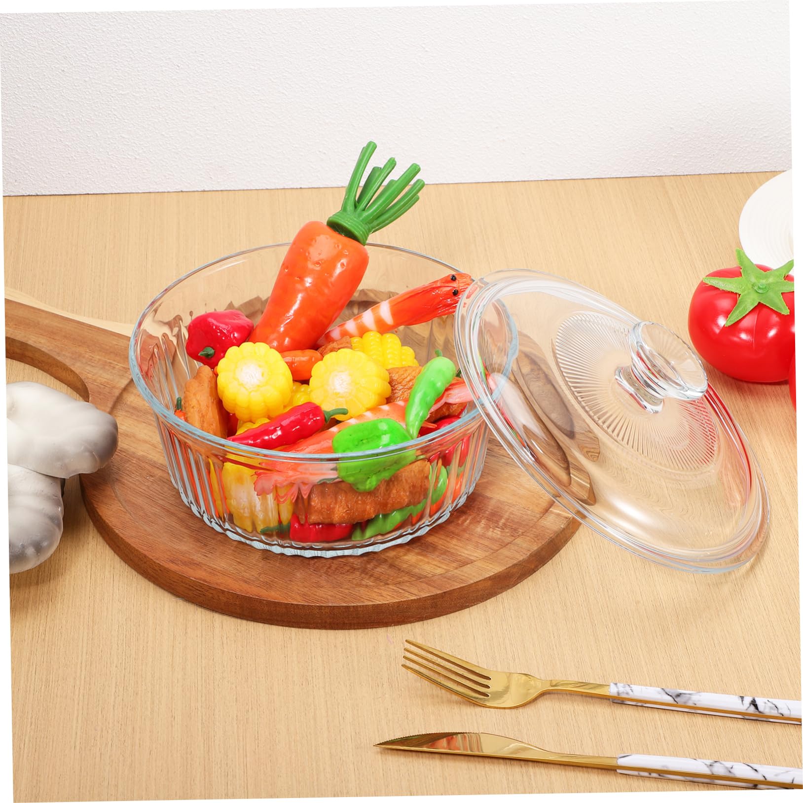 COLLBATH Pirofila in Vetro Borosilicato 1,6l Rotonda con Coperchio, Riscaldamento Uniforme, Facile da Pulire, per Forno e Cucina