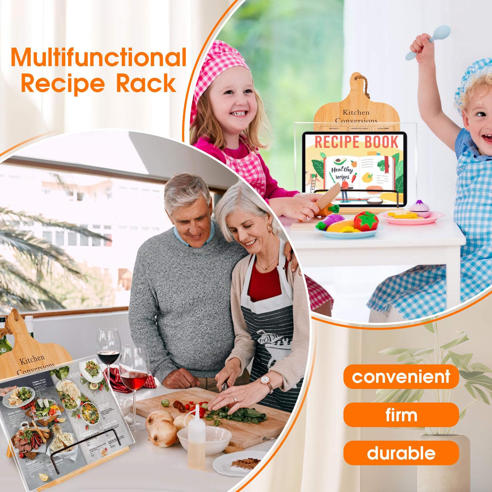 DZBJIPT Bamboo Cookbook Stand Suit,Cookbook Holder with Acrylic Splashe Guard,Cook Book Stand for Kitchen Counter,Cooking Gift for Wife Mom Grandma on Mother's Day Birthdays - Image 7