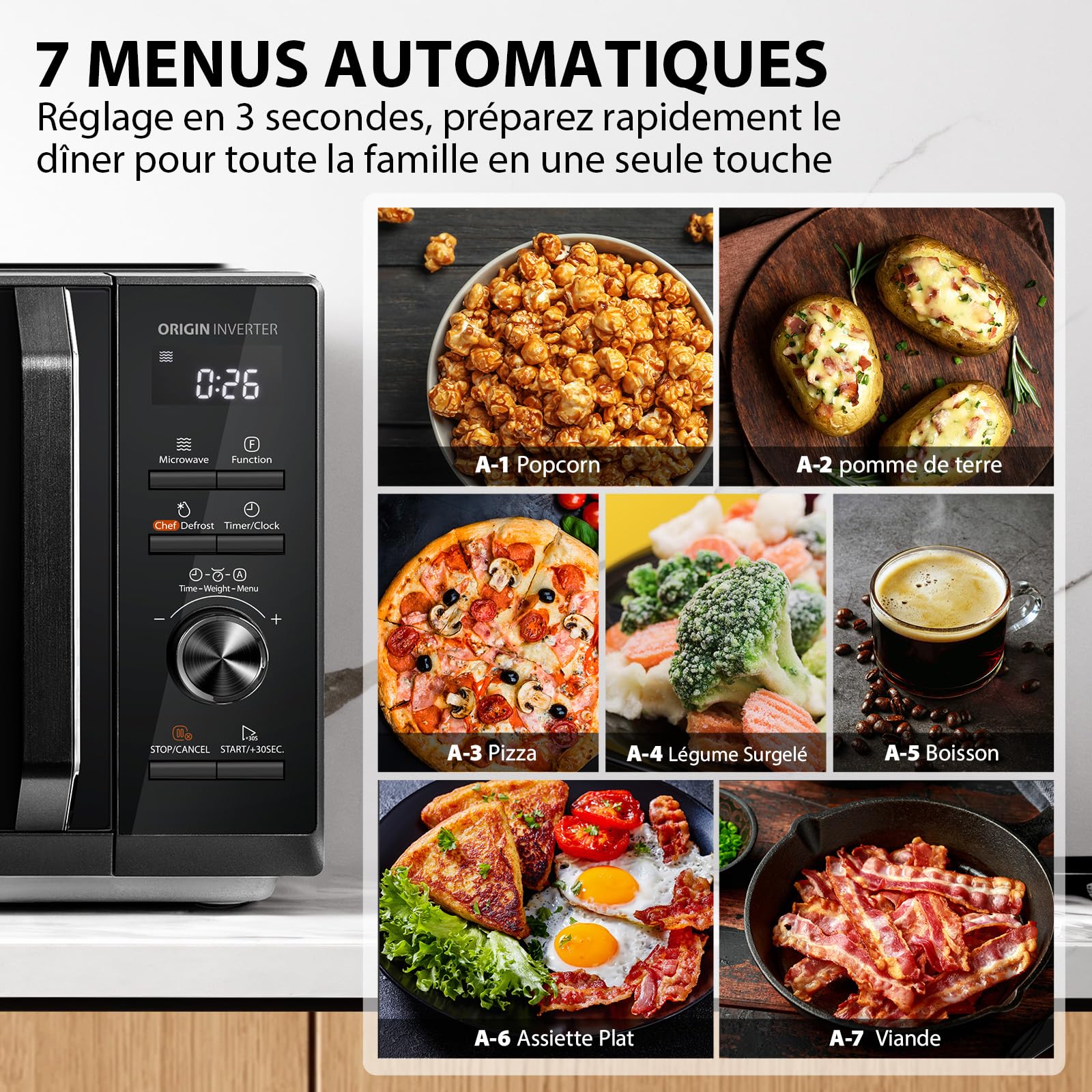Toshiba Inverter Origin, MW3-AG25PFI(BK), Four Micro-ondes Combiné avec Gril 25L 900W, 3-en-1, 7 Menus Automatiques, Cussion Rapide, Grande Capacité, Décongélation Chef