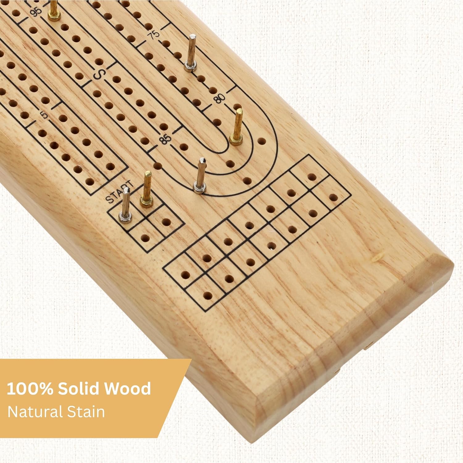 WE Games Classic Cribbage Board Set, 2 Track Solid Wood Board with Metal Pegs, Family Games, Living Room Decor,