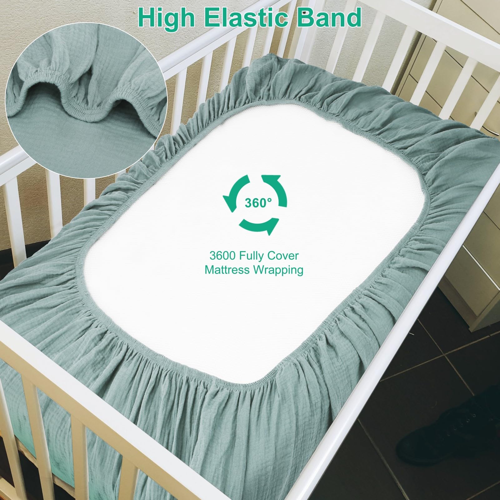 Paquete de 2 sábanas de muselina para cuna de 28 x 52 pulgadas para niñas y niños, sábana bajera ajustable de muselina de algodón suave y acogedora, ropa de cama bohemia de algodón