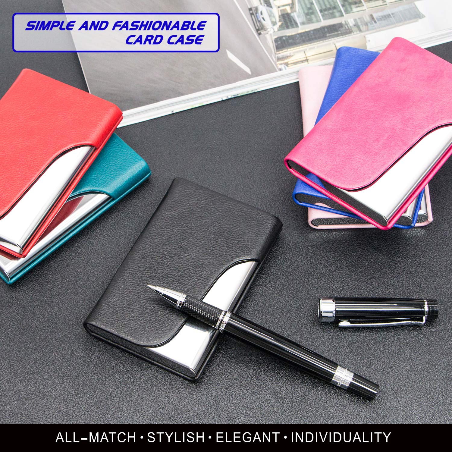 Padike Business Card Holder Leather & Stainless Steel Card Case,Business Card Case Wallet Credit Card ID Case (Gray)