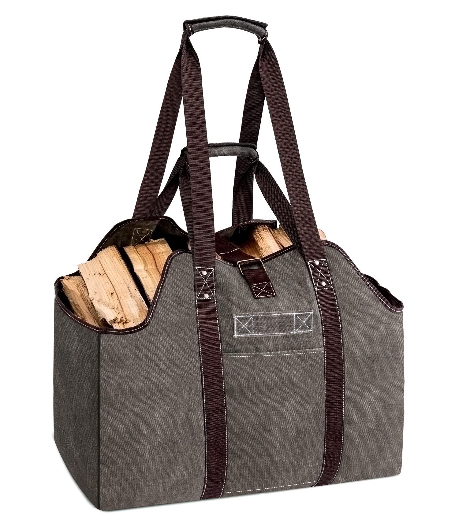 eletecpro Wood Carrier Large Durable Waxed Canvas Firewood Log Carrier Heavy Duty Tote,Fire Place Sturdy Wood Carring Bag with Handles Security Strap for Camping Indoor (Dark Green)