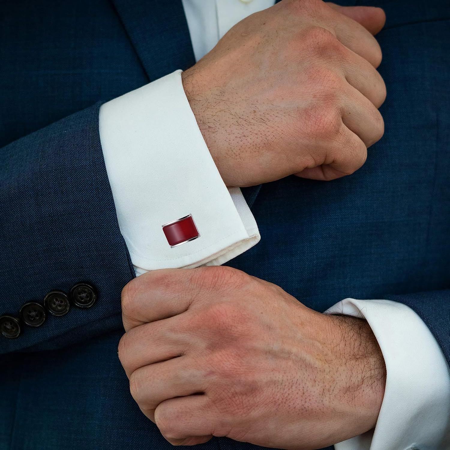 Rectangle Red Gemstone Cufflinks for Men Women In Gift Case Handmade