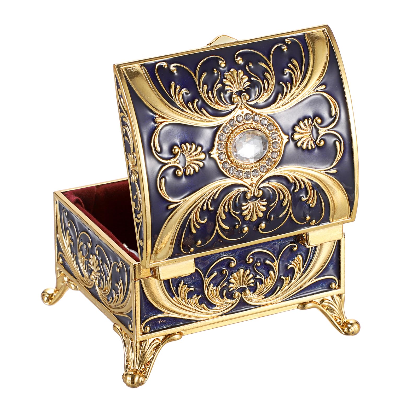 GUSHBIN Treasure Chest Jewelry Box Small Enamel Jewelry Box Hand Painted Trinket Box Vinatge Golded Metal Jewelry Holder Decorative Keepsake Box for
