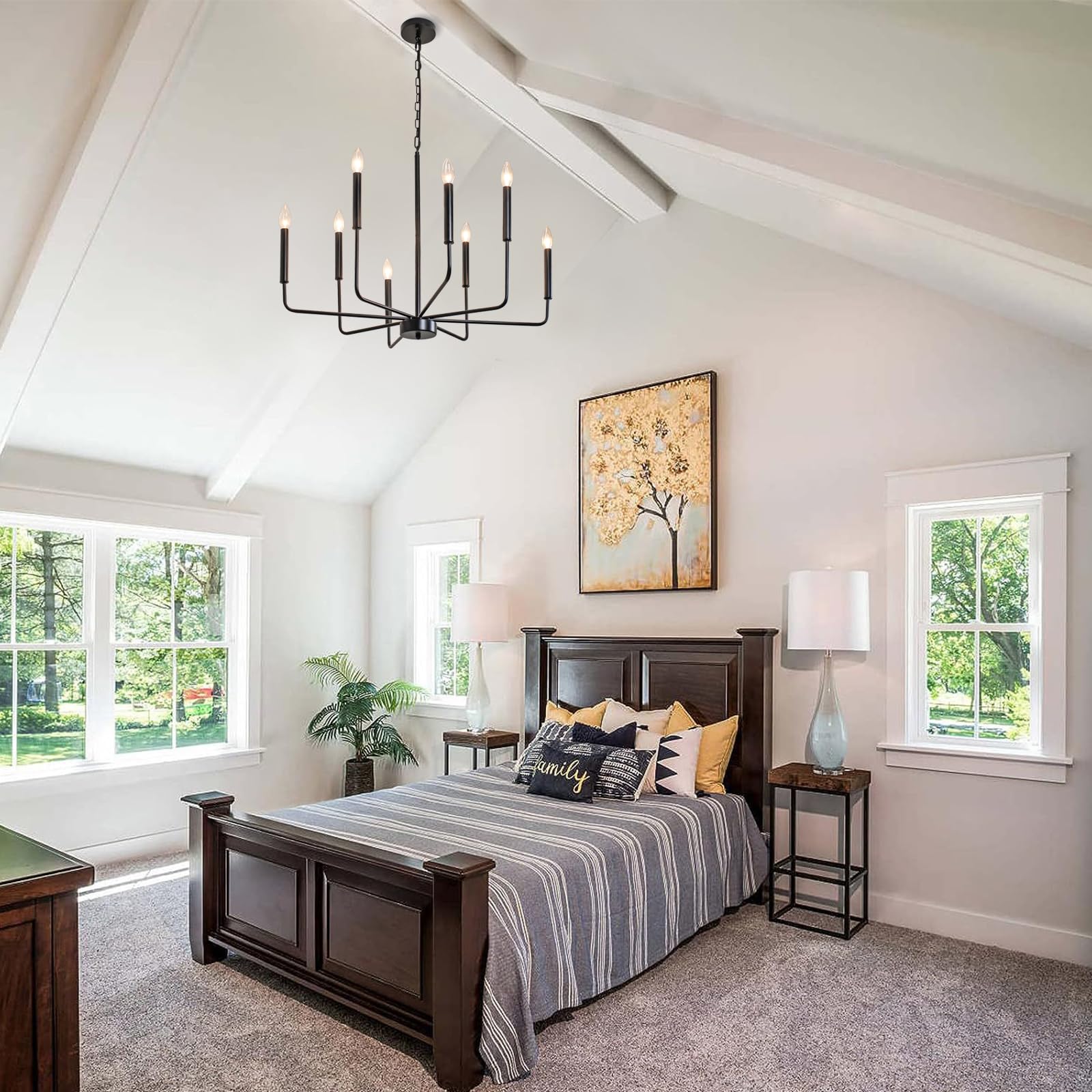 TOCHIC Black-Gold Metal Farmhouse Chandelier, 8 Light Cross Chandelier Candle Pandent Light For - View #3