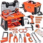 REXBETI Kids Tool Set with Tool Box and Electronic Toy Drill, Pretend Play Kids Construction Kits, Toddler Tool Set, Birthday Gifts for Kids Ages 3-8 Years Old