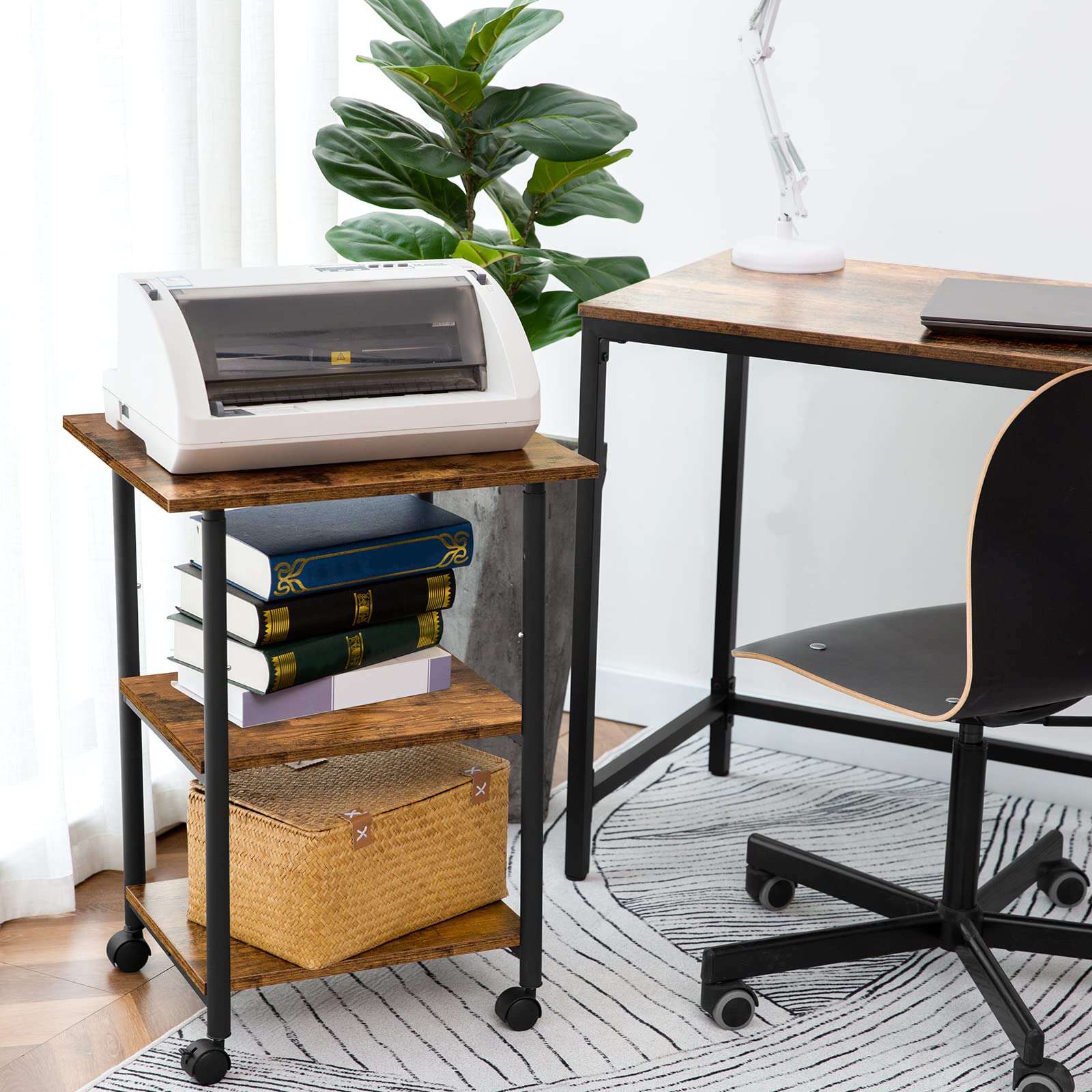 HOOBRO Printer Stand, 3Tier Printer Table, Rolling Cart Under Desk