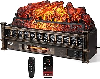 TURBRO Eternal Flame 26 in. WiFi Infrared Quartz Electric Fireplace Log Heater with Sound Crackling, Realistic Pinewood Logs, Adjustable Flame Colors, Remote Control, Thermostat, Timer, 1500W Bronze