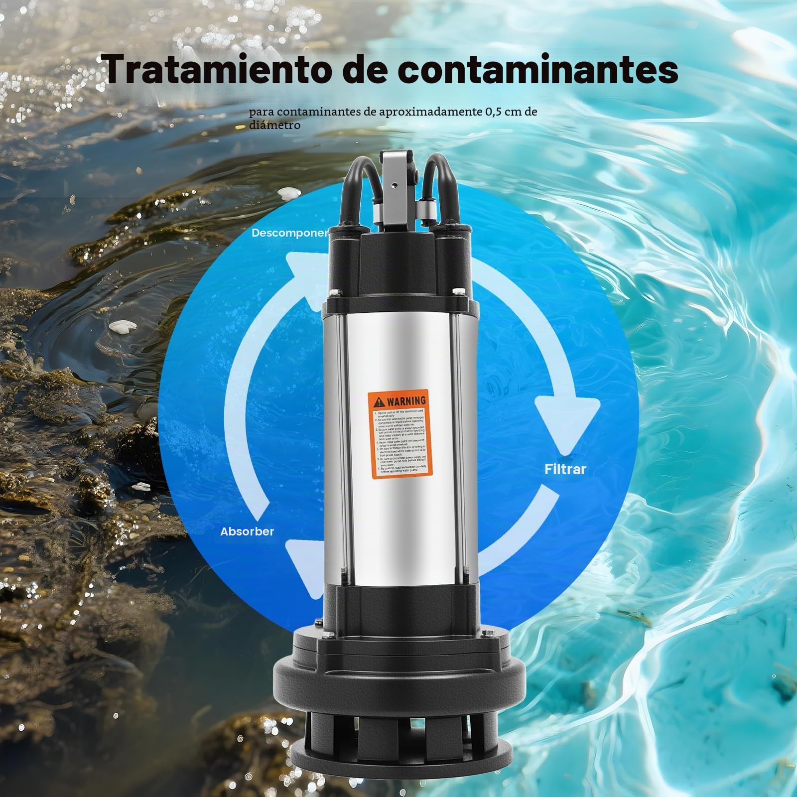 Bomba de agua sucia de 1500 W, 36000 l/h, acoplamiento, bomba de agua, bomba sumergible, flotador y trituradora