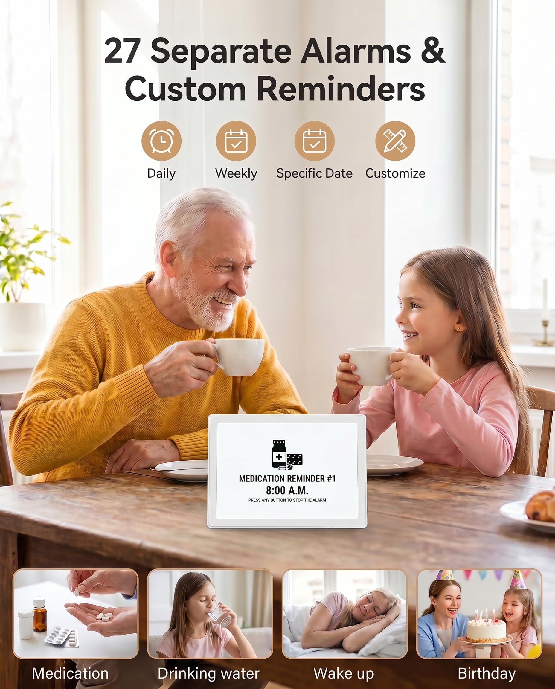 【Actualizado】Reloj digital grande de 11.5 pulgadas con día y fecha que habla de voz para personas mayores, DST automático, 19 alarmas y atenuación automática, reloj parlante no abreviado para