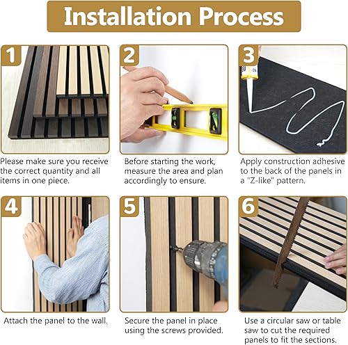 Miniatura 6 de Paneles de pared de madera acústica, paquete de 2 paneles de pared insonorizados de 45.3 x 23.6 pulgadas, paneles de pared de listones de madera