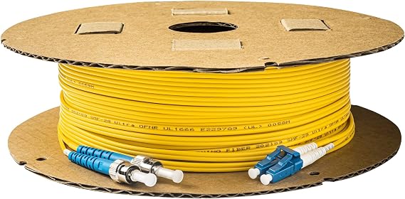 SpeedyFiberTX - 1-Pack 1000 Meter Singlemode Duplex ST/U to LC/U Fiber Patch Cable, Corning SMF-28 9/125um Ultra Optical Fiber, OS1/OS2 Compatible, Yellow Riser OFNR Cable Jacket